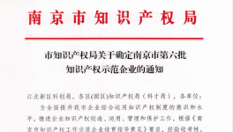 喜報！南京永能新材料有限公司獲選南京市知識產(chǎn)權(quán)示范企業(yè)！